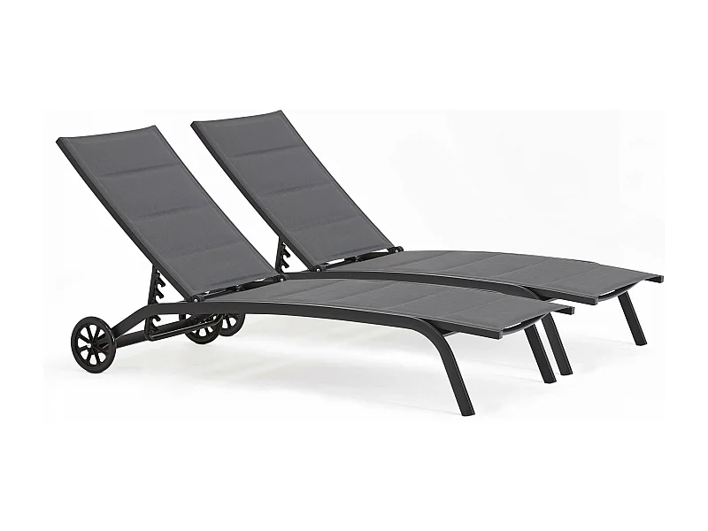 Lot de 2 bains de soleil en aluminium noir - Santa Monica