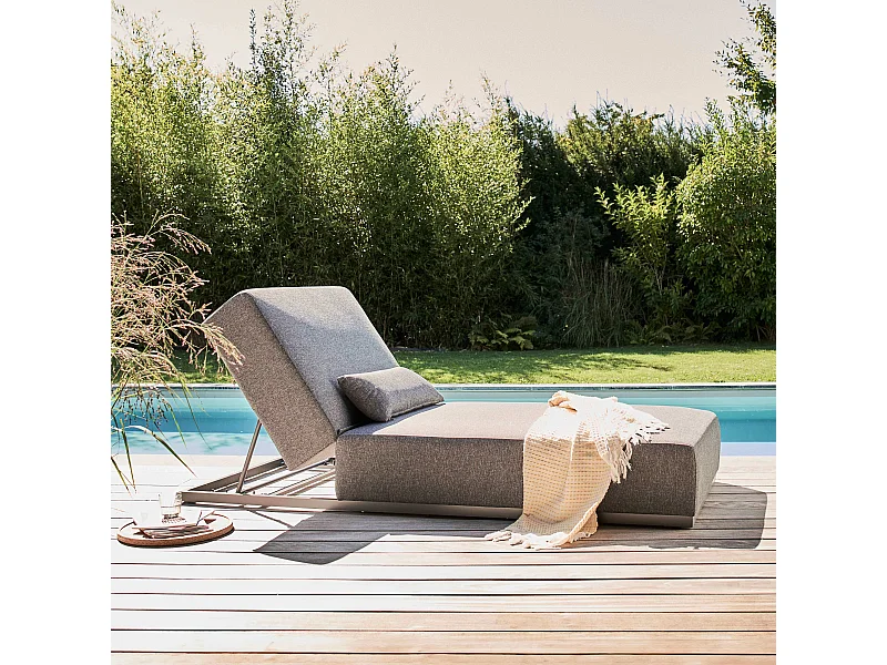 Bain de soleil avec coussin inclinable 5 positions gris - Havana
