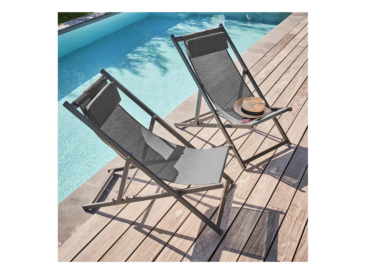 Lot de 2 transats en aluminium anthracite