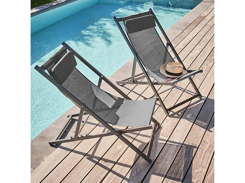 Lot de 2 transats en aluminium anthracite