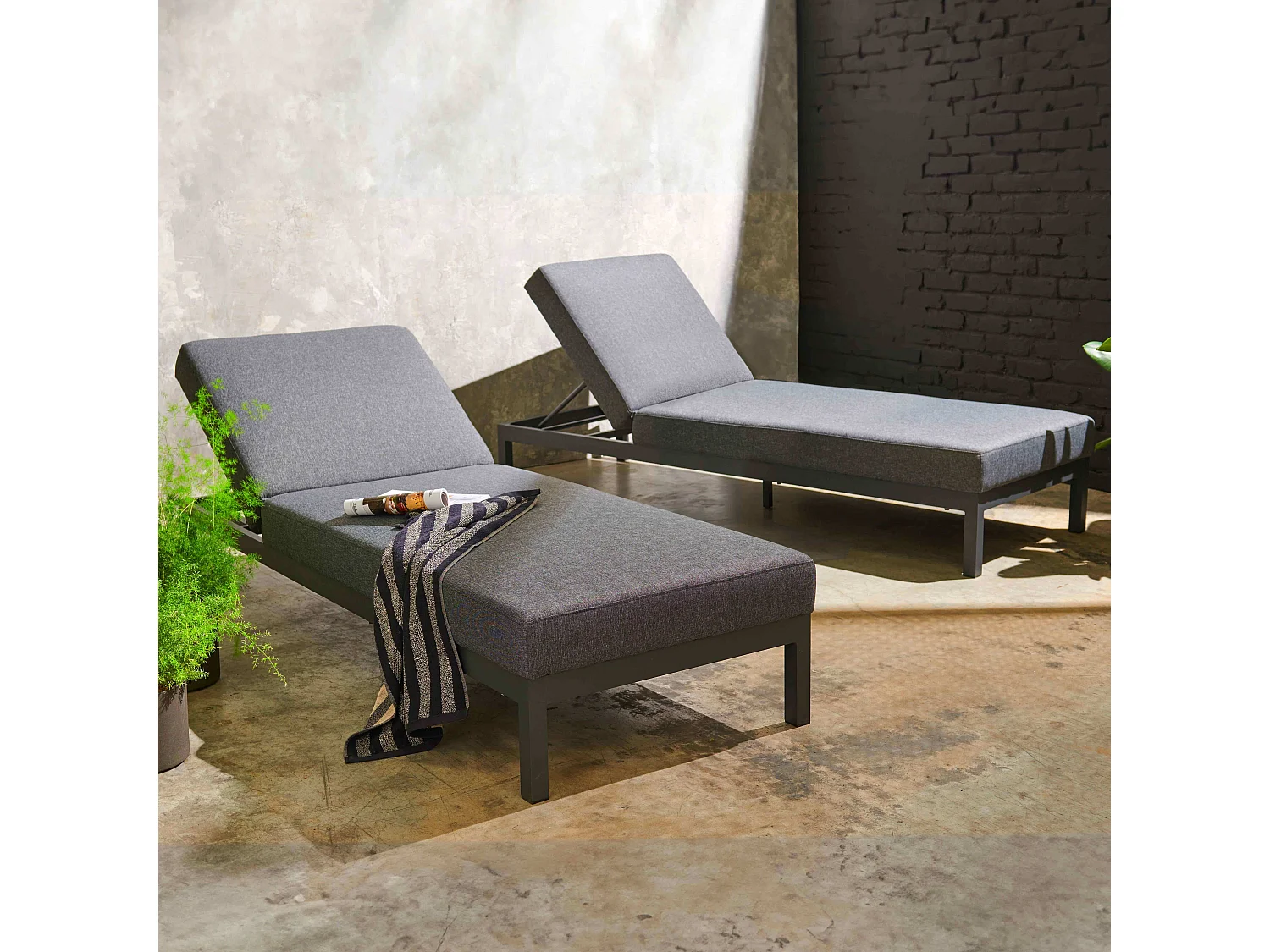 Lot de 2 bains de soleil en aluminium gris - Galapagos