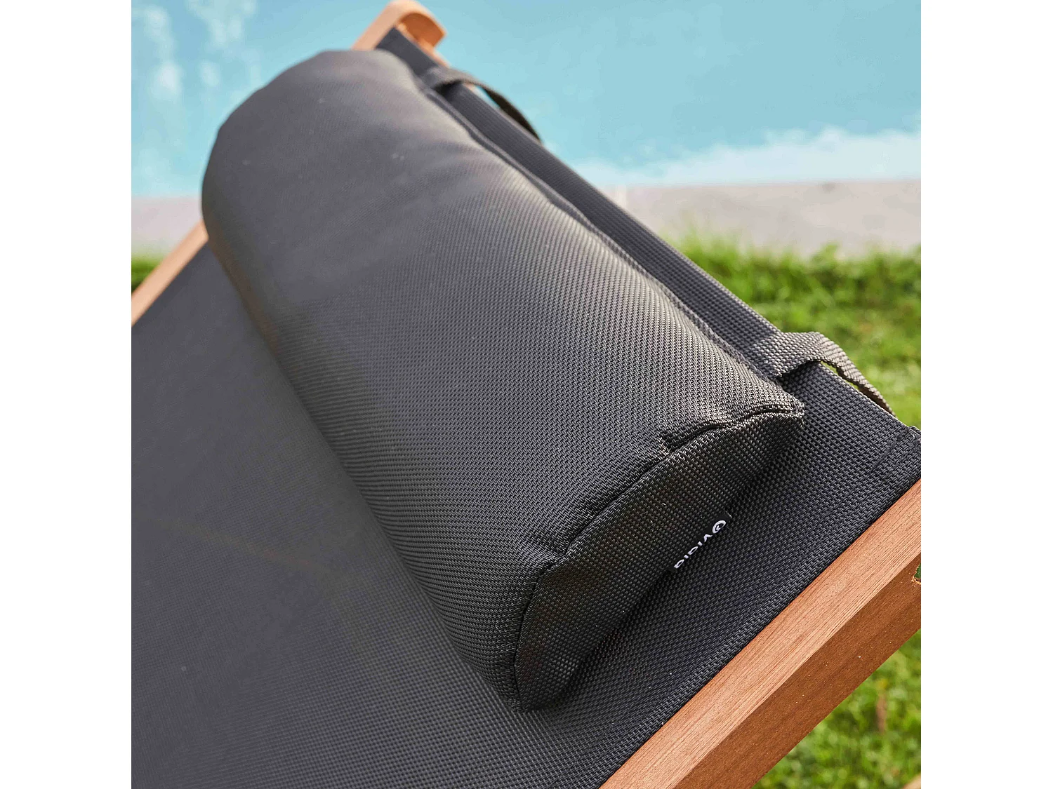 Lot de 2 bains de soleil avec coussin et tablette en bois noir - Calgary