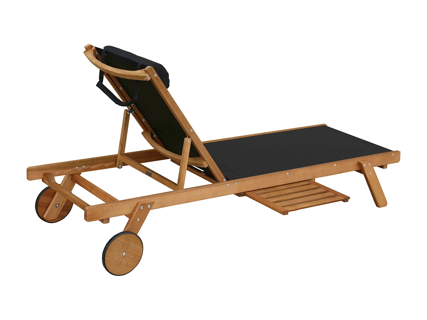 Lot de 2 bains de soleil avec coussin et tablette en bois noir - Calgary