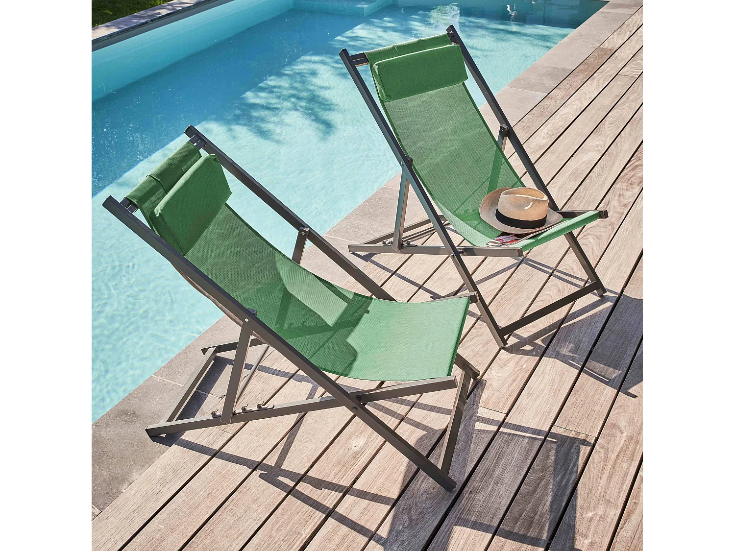 Lot de 2 transats en aluminium vert