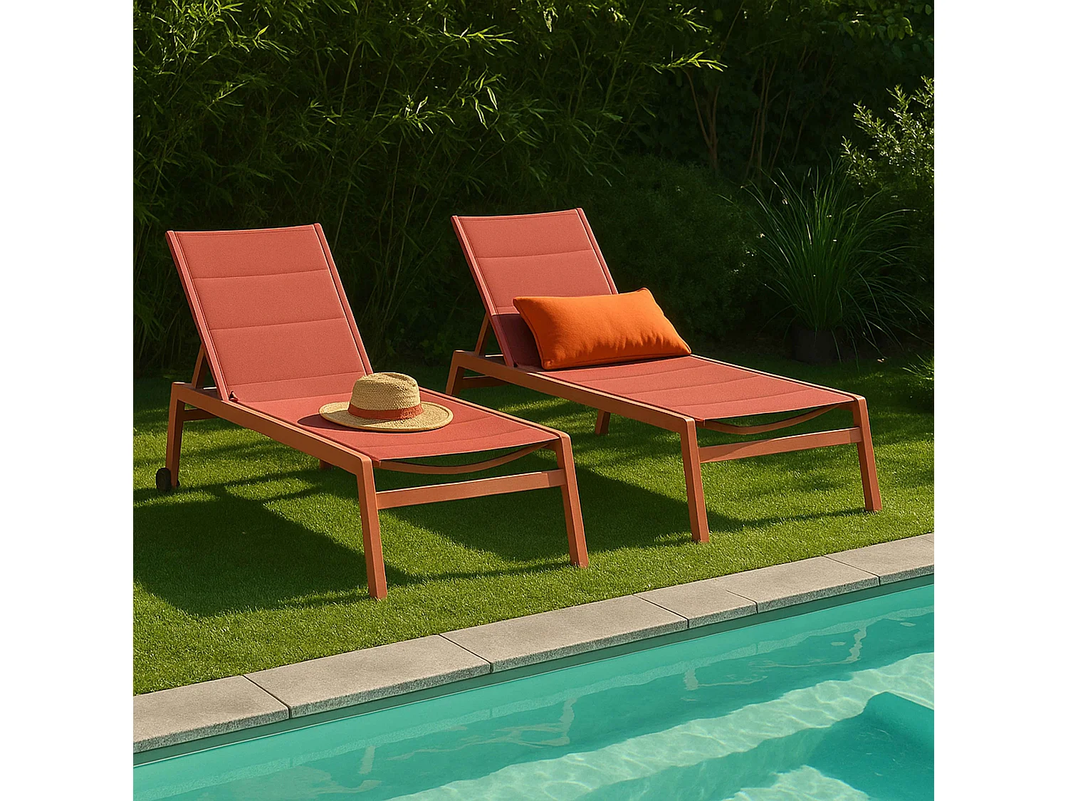 Lot de 2 bains de soleil en aluminium et textilène argile - Noumea