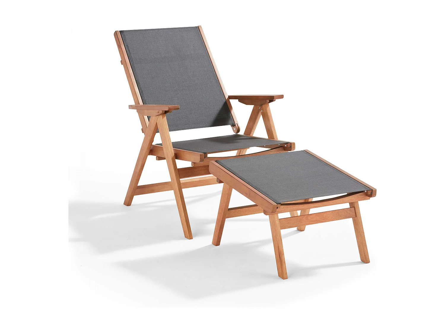 Fauteuil relax en bois d'eucalyptus avec repose-pieds gris