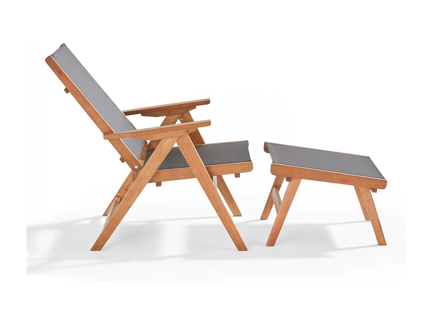 Fauteuil relax en bois d'eucalyptus avec repose-pieds gris