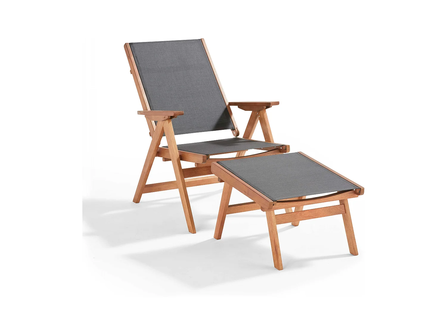 Fauteuil relax en bois d'eucalyptus avec repose-pieds gris