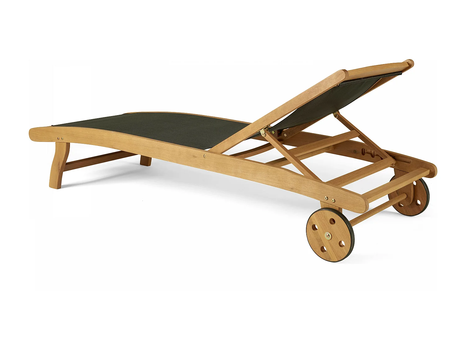 Lot de 2 bains de soleil en bois inclinable avec roues noir - Aubagne