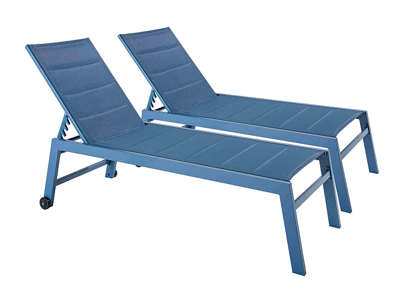 Set van 2 ligstoelen met blauwe textilene