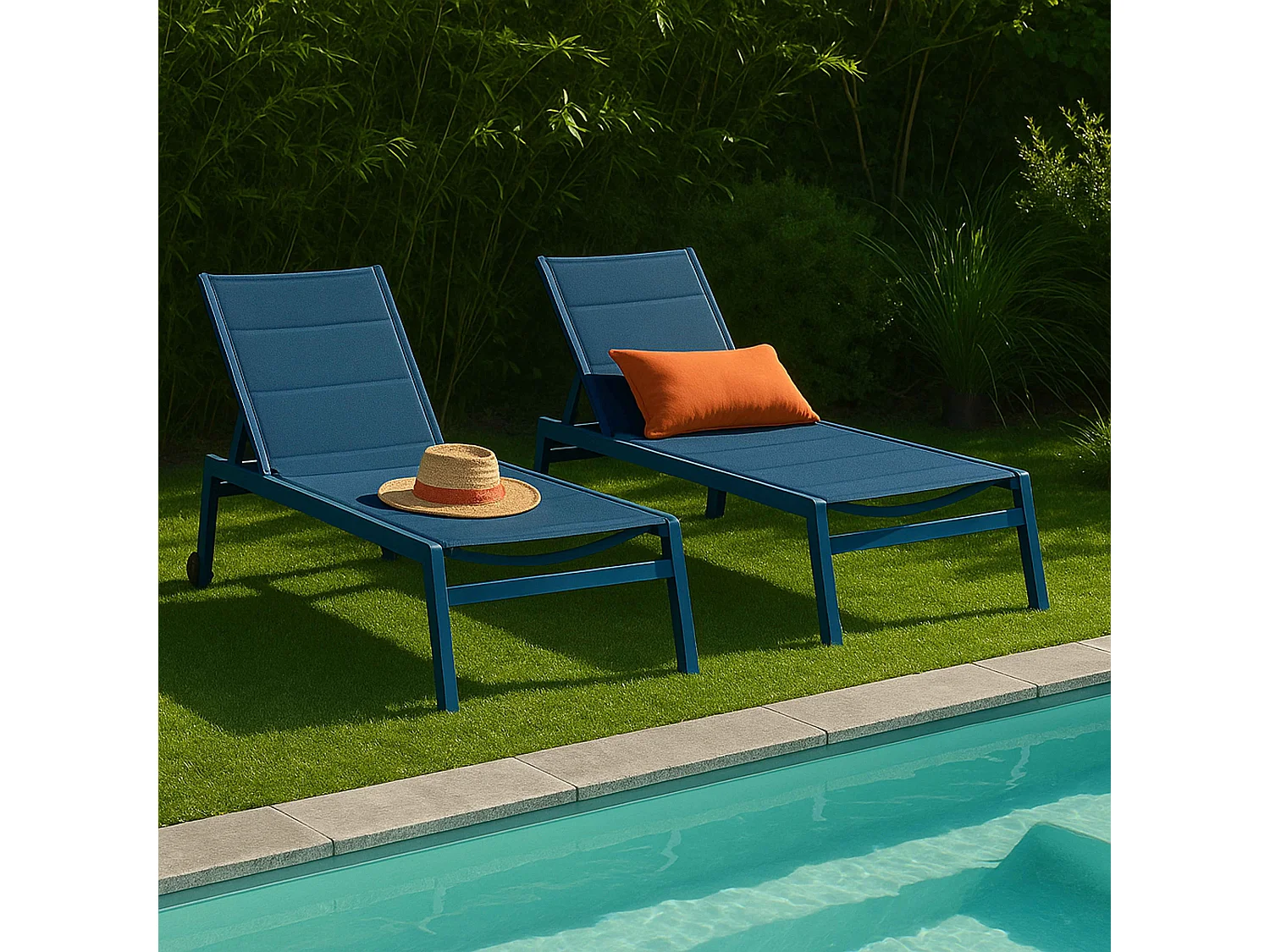 Lot de 2 bains de soleil en aluminium et textilène bleu pacifique - Noumea