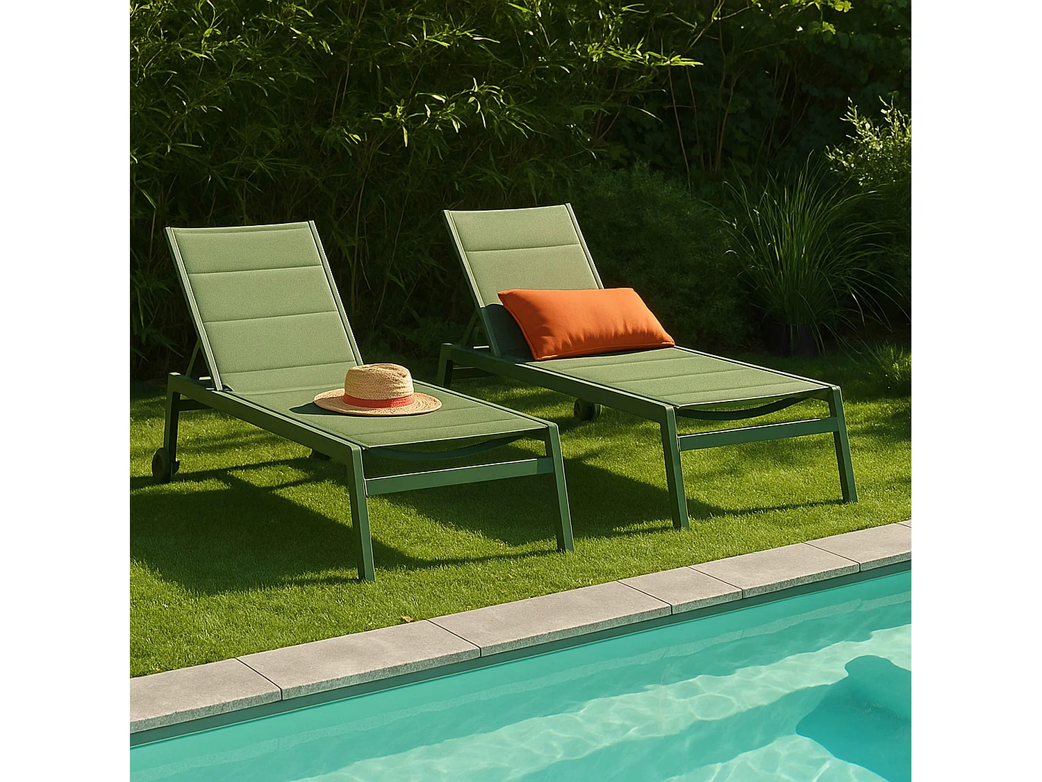 Lot de 2 bains de soleil en aluminium et textilène vert cactus - Noumea