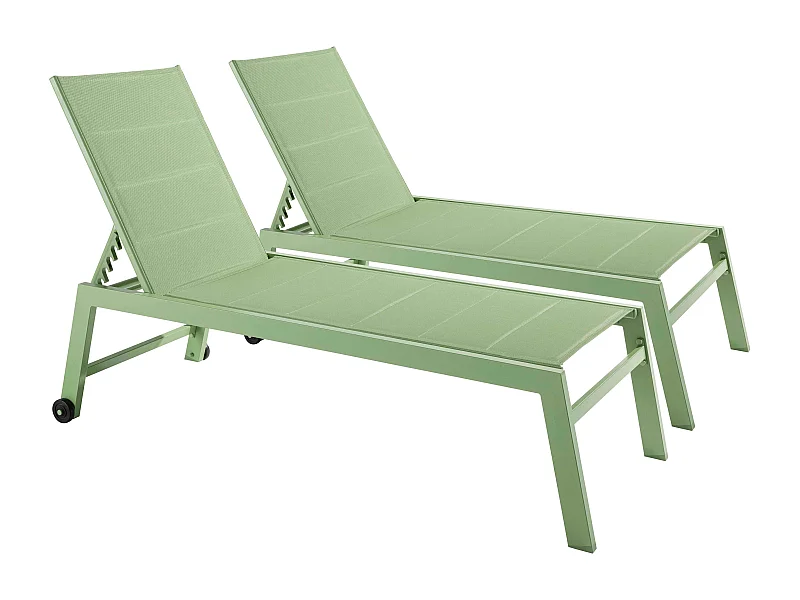 Lot de 2 bains de soleil en aluminium et textilène vert cactus - Noumea