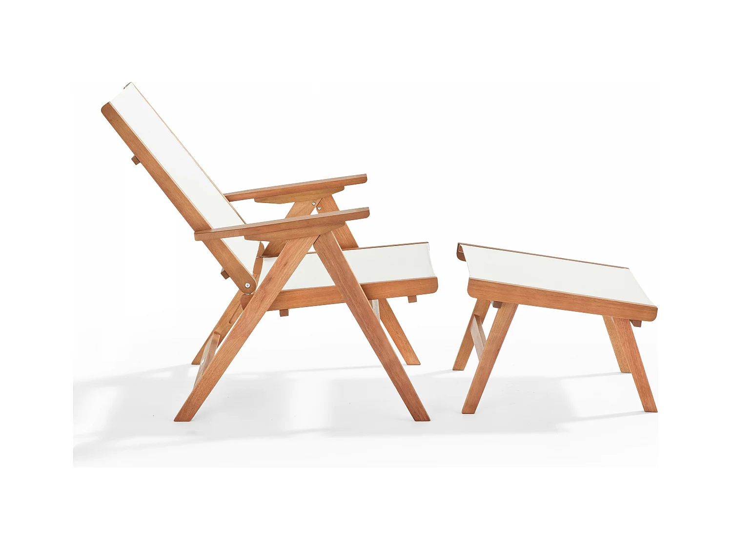 Fauteuil relax en bois d'eucalyptus avec repose-pieds blanc