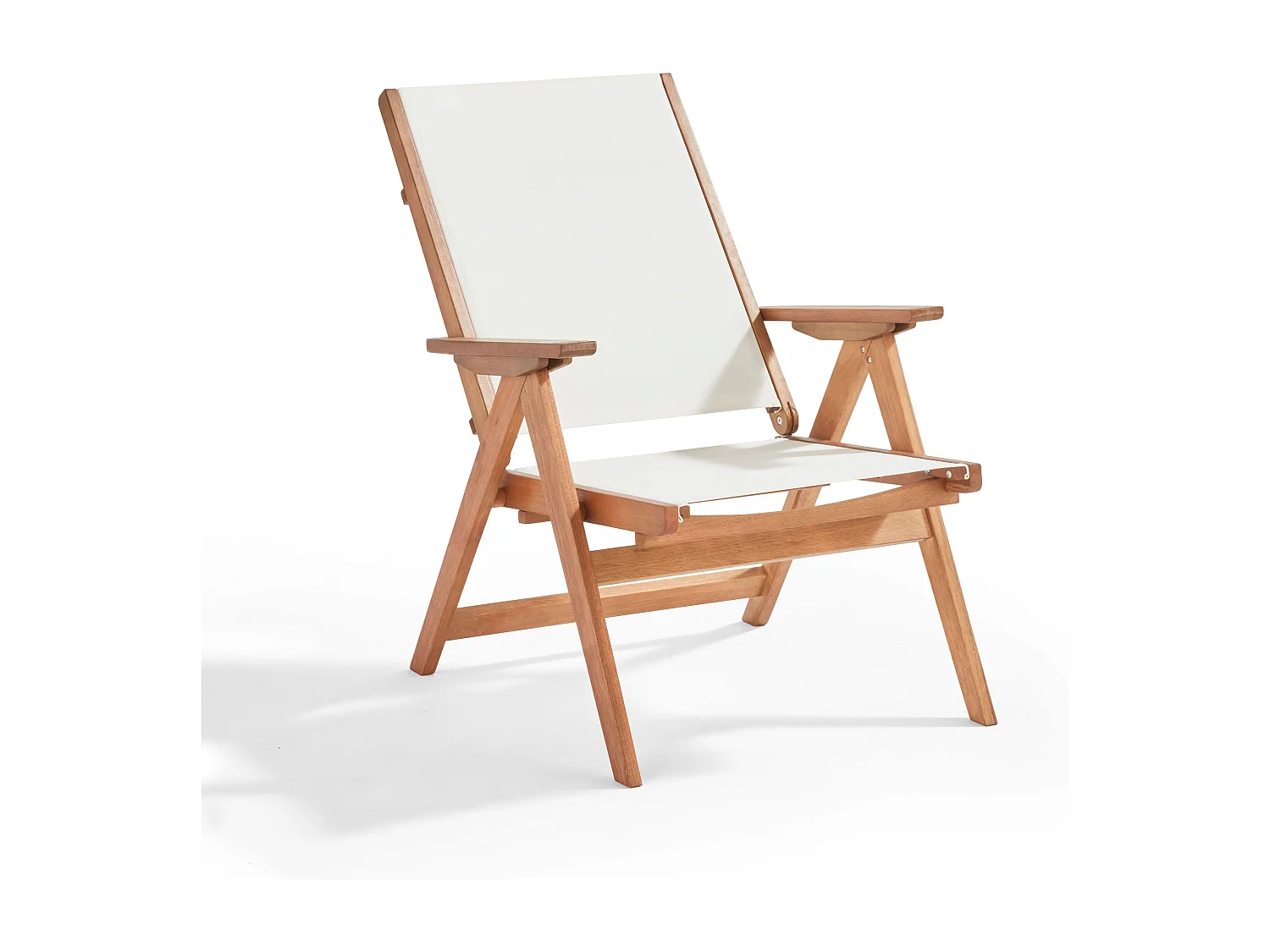 Fauteuil relax en bois d'eucalyptus avec repose-pieds blanc