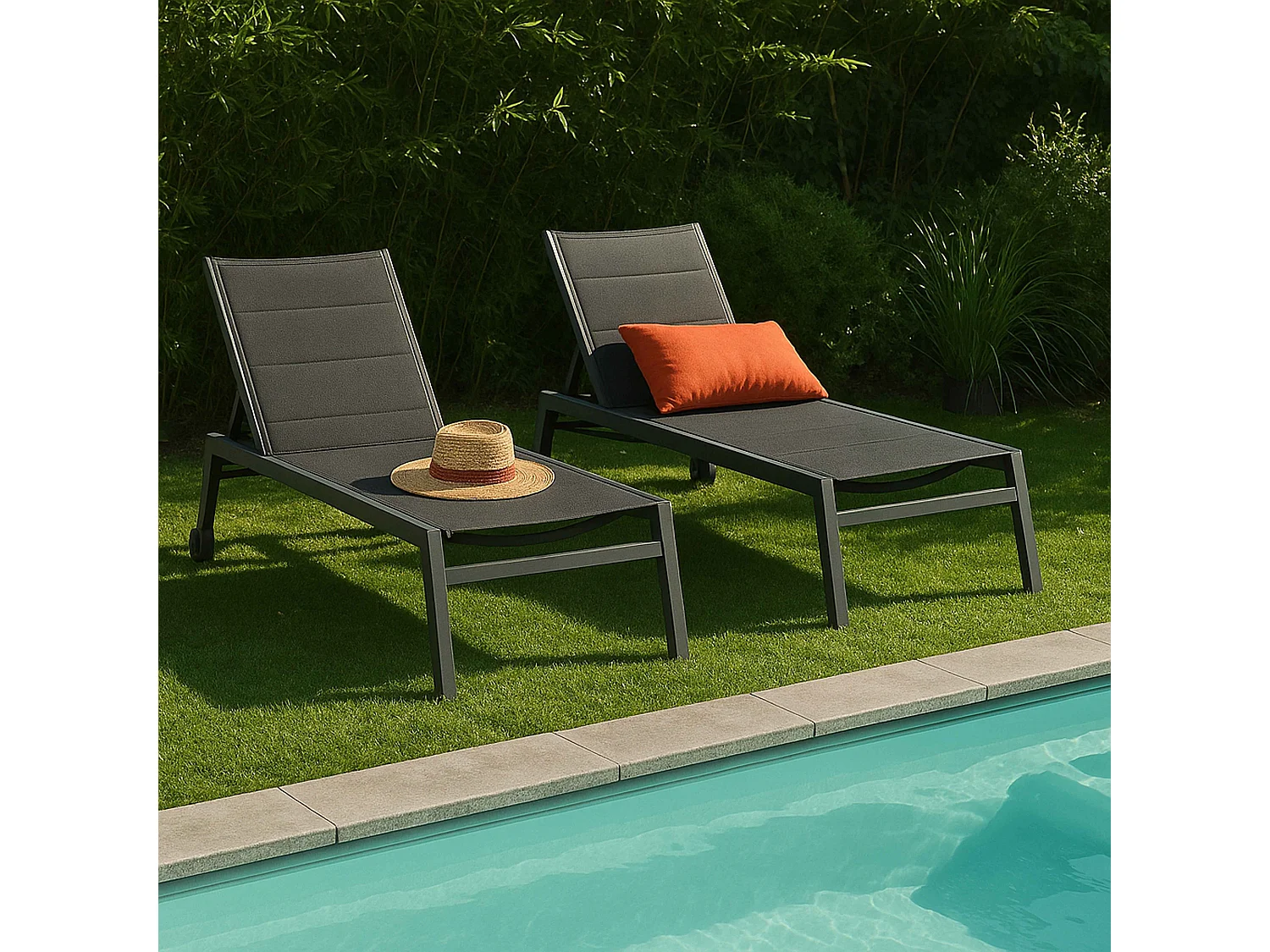 Lot de 2 bains de soleil en aluminium gris - Nouméa