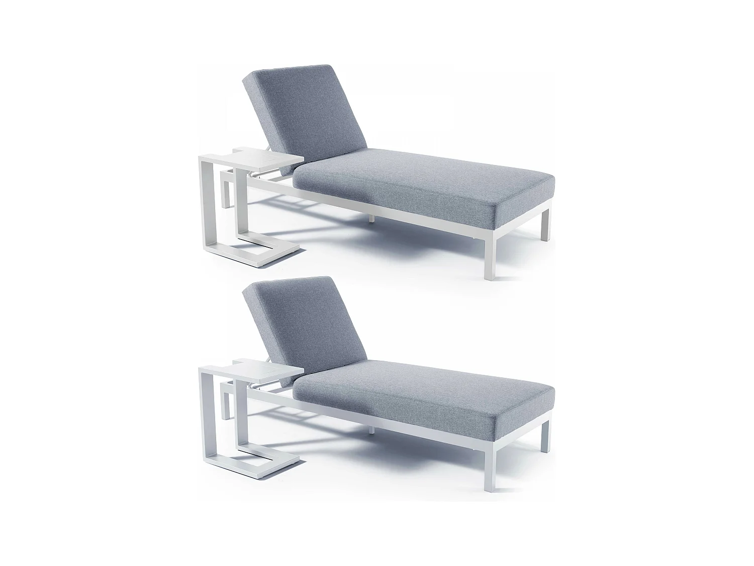 Lot de 2 bains de soleil avec tablettes en aluminium blanc - Galapagos
