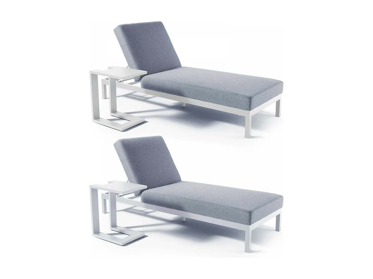 Lot de 2 bains de soleil avec tablettes en aluminium blanc - Galapagos