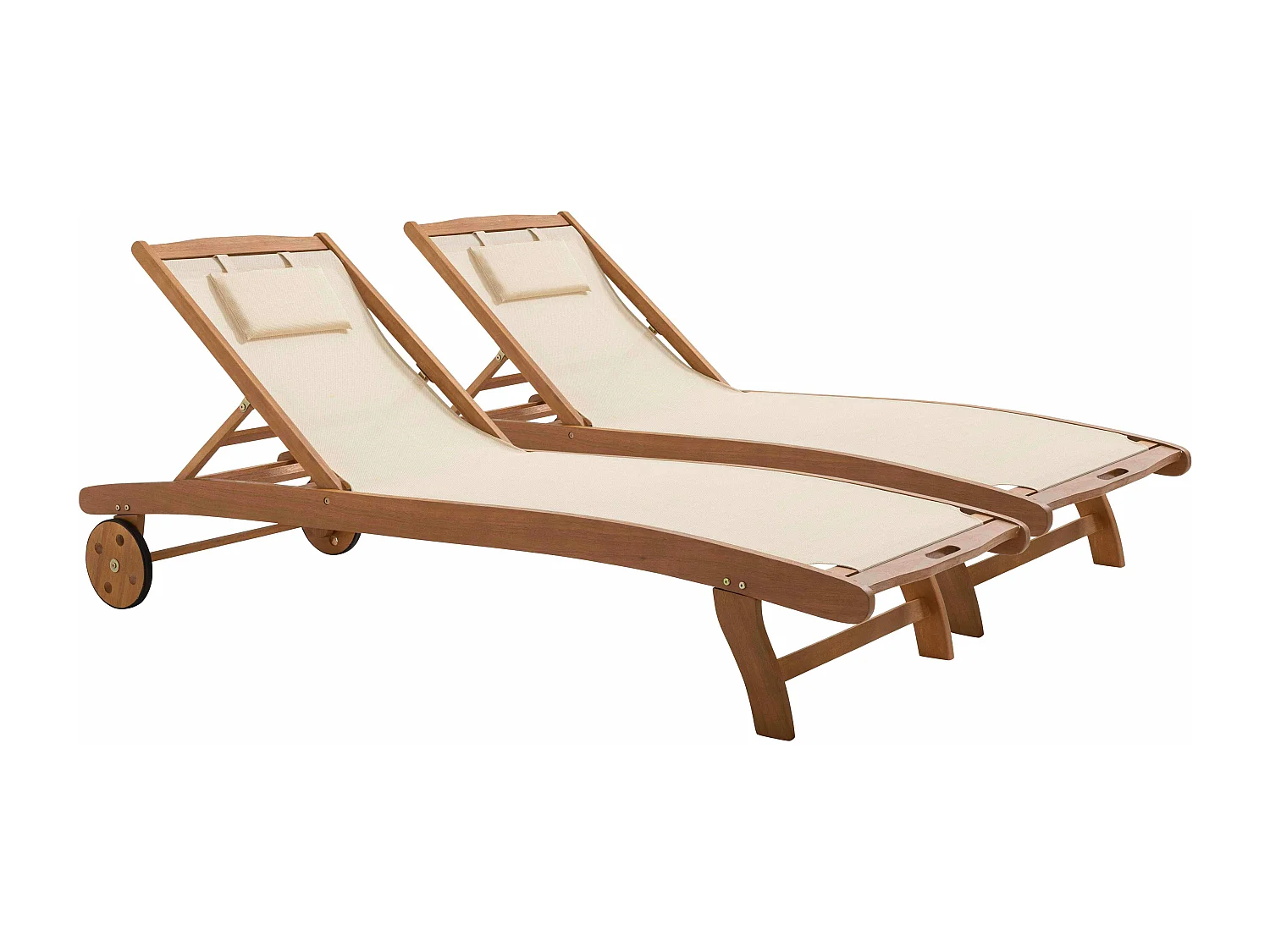 Lot de 2 bains de soleil en bois inclinable avec roues écru - Aubagne