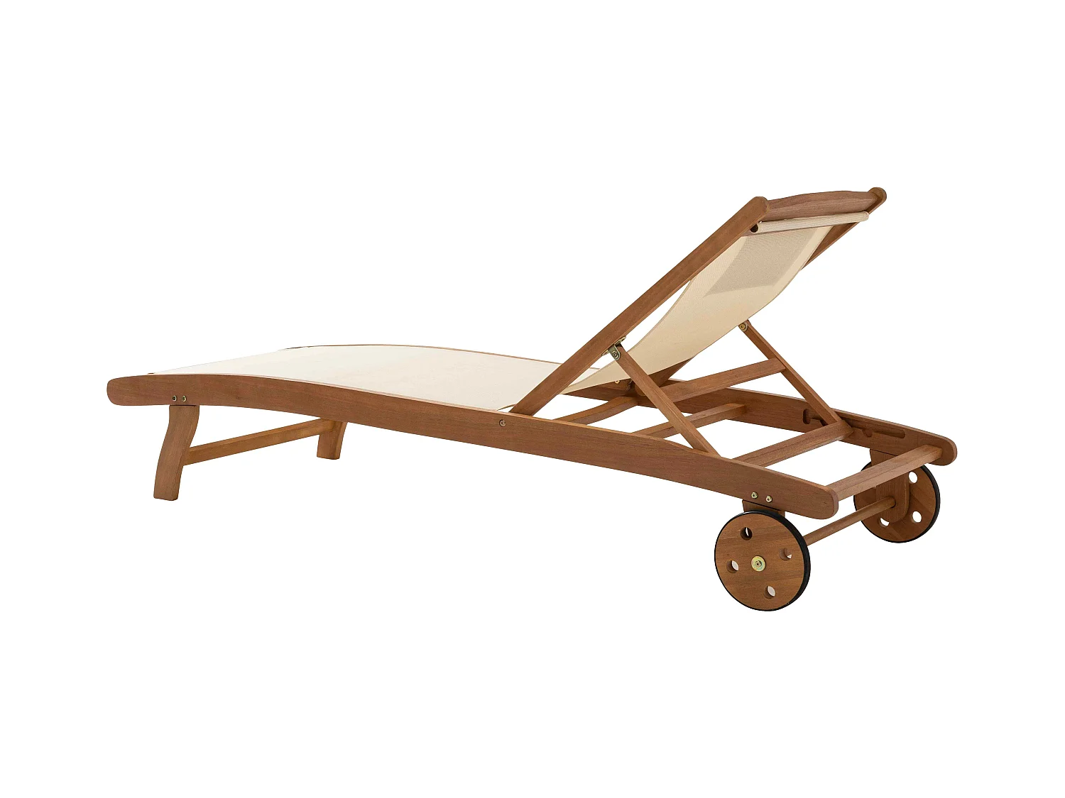 Lot de 2 bains de soleil en bois inclinable avec roues écru - Aubagne