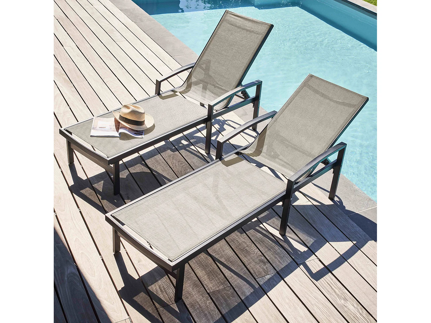 Lot de 2 bains de soleil en aluminium taupe - Oléron