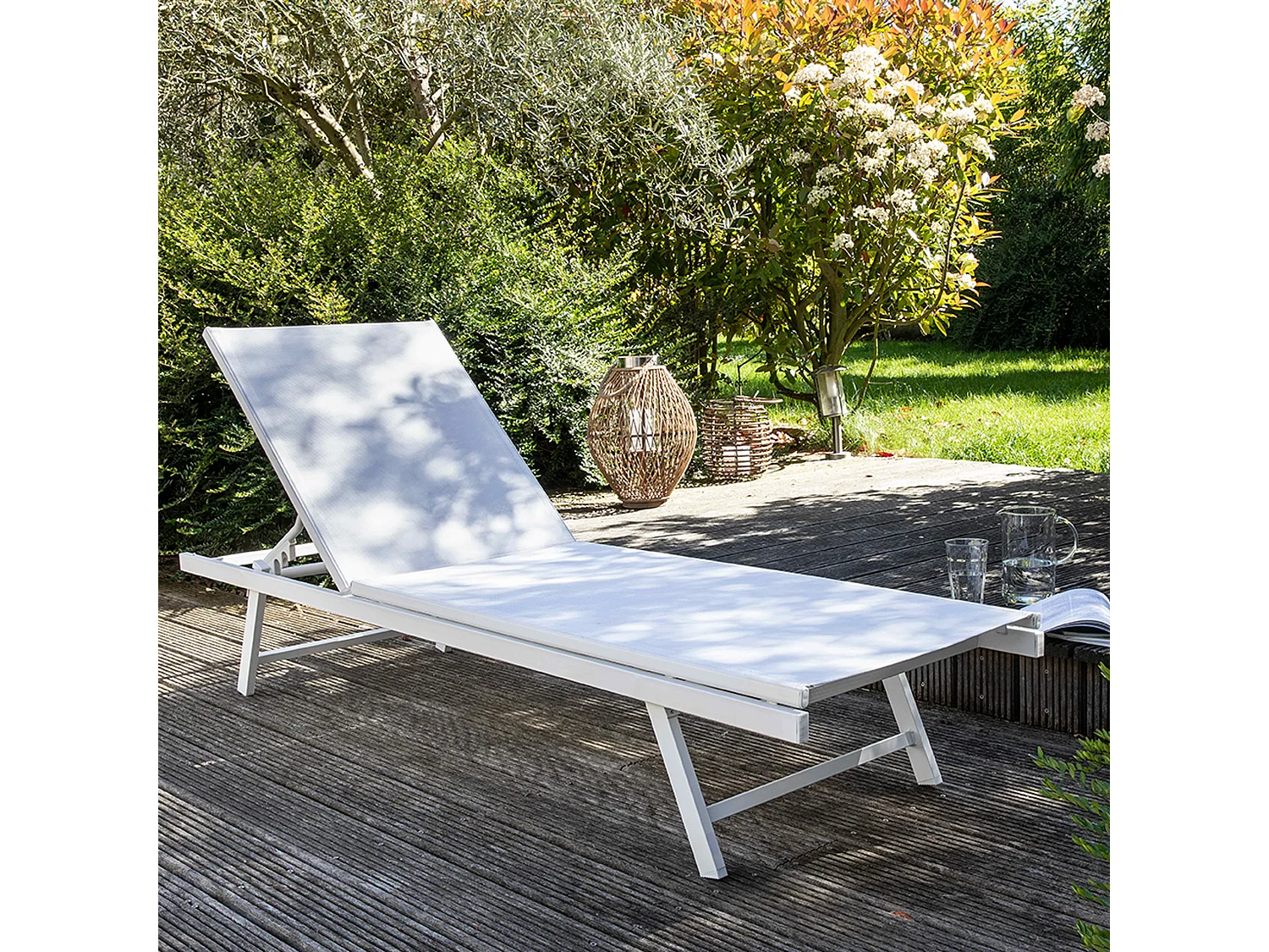 Lot de 2 bains de soleil en acier blanc - Tahiti