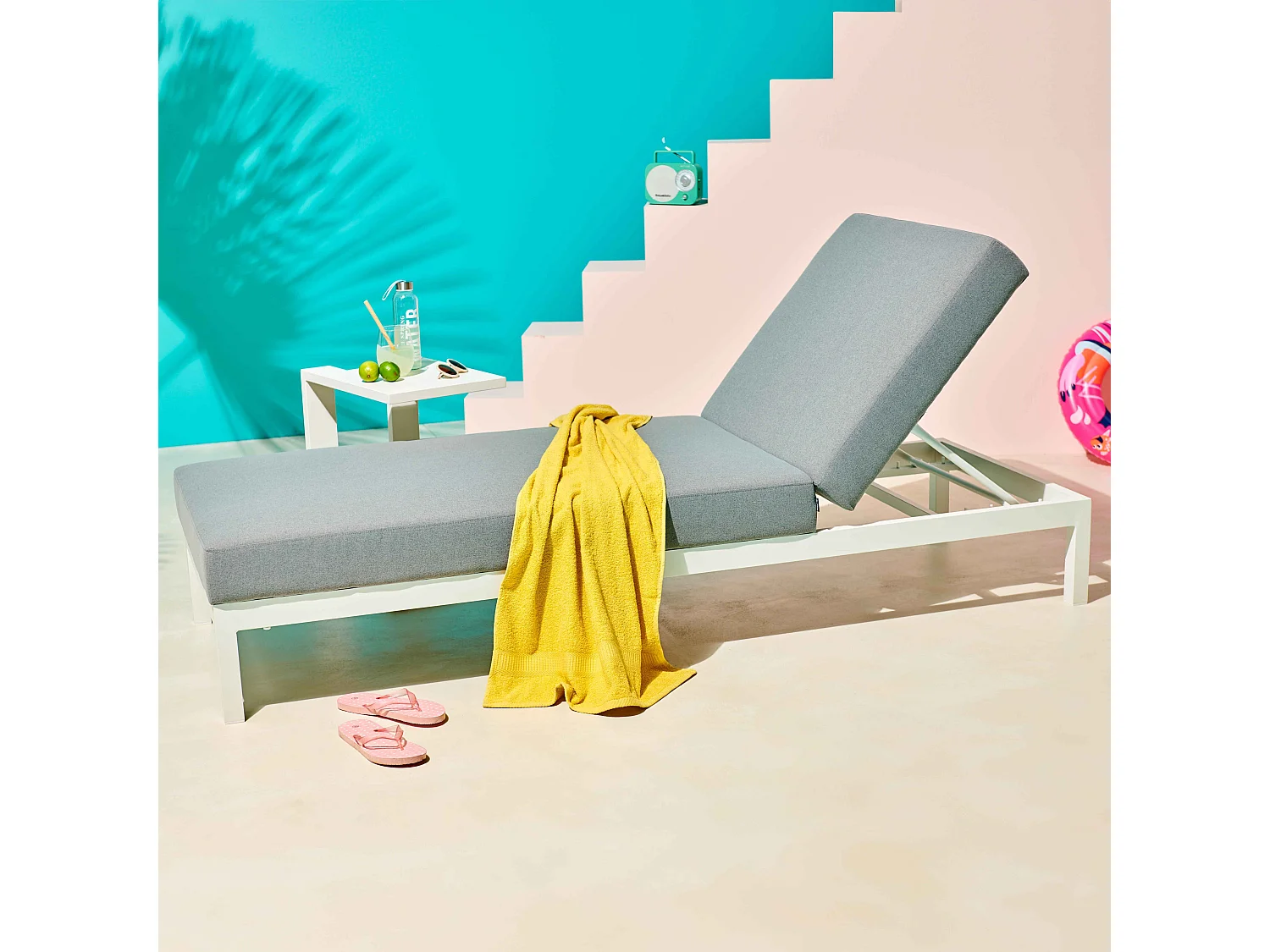 Ensemble bain de soleil avec tablette en aluminium blanc - Galapagos