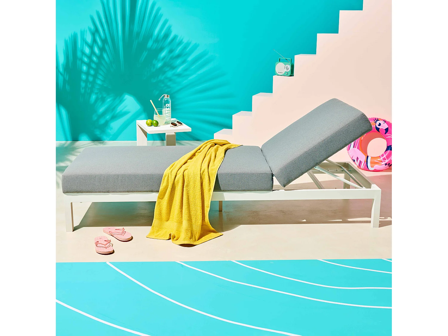 Ensemble bain de soleil avec tablette en aluminium blanc - Galapagos