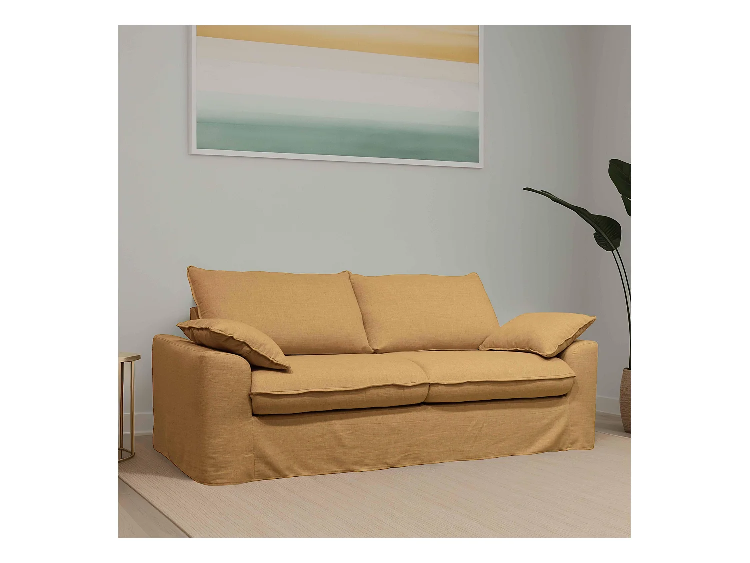 Canapé convertible en tissu 3 places ocre