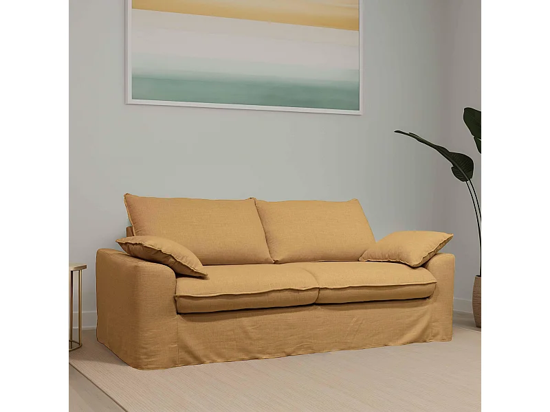 Canapé convertible en tissu 3 places ocre L 205 cm