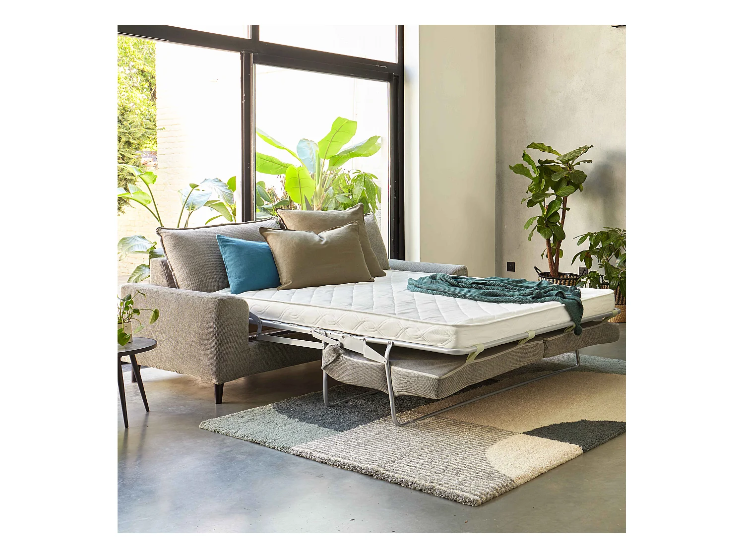 Canapé convertible en tissu chiné 3 places gris clair