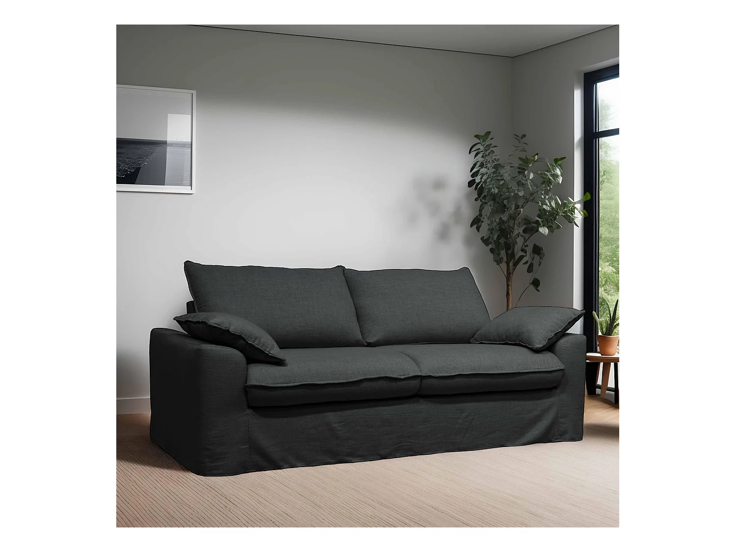 Canapé convertible en tissu 3 places gris