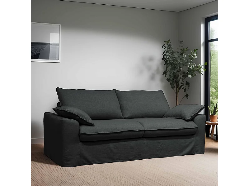 Canapé convertible en tissu 3 places gris L 205 cm
