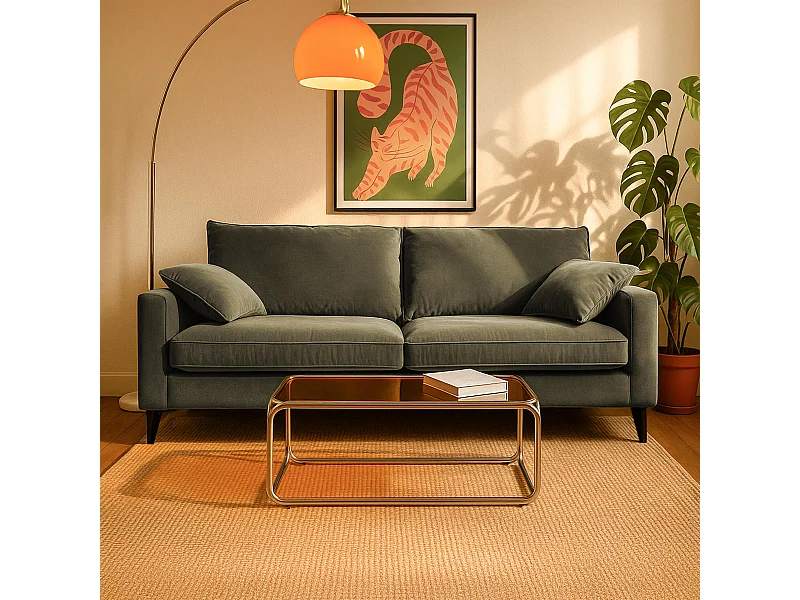 Canapé convertible en velours 3 places vert kaki