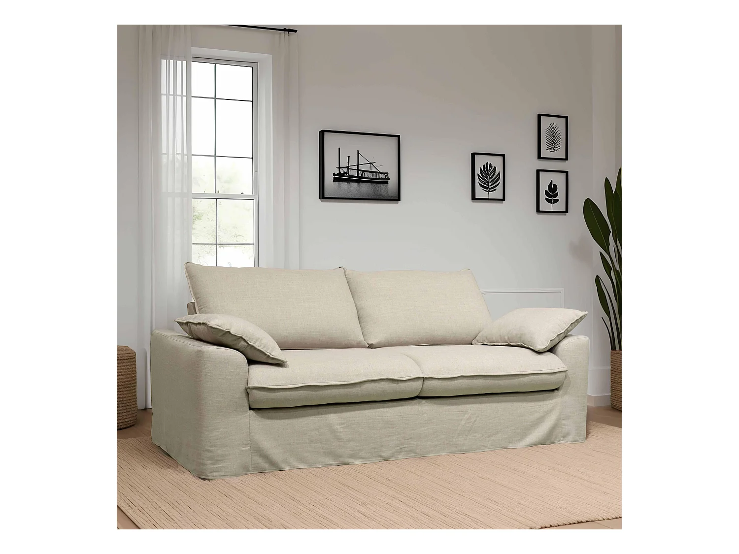 Canapé convertible en tissu 3 places beige