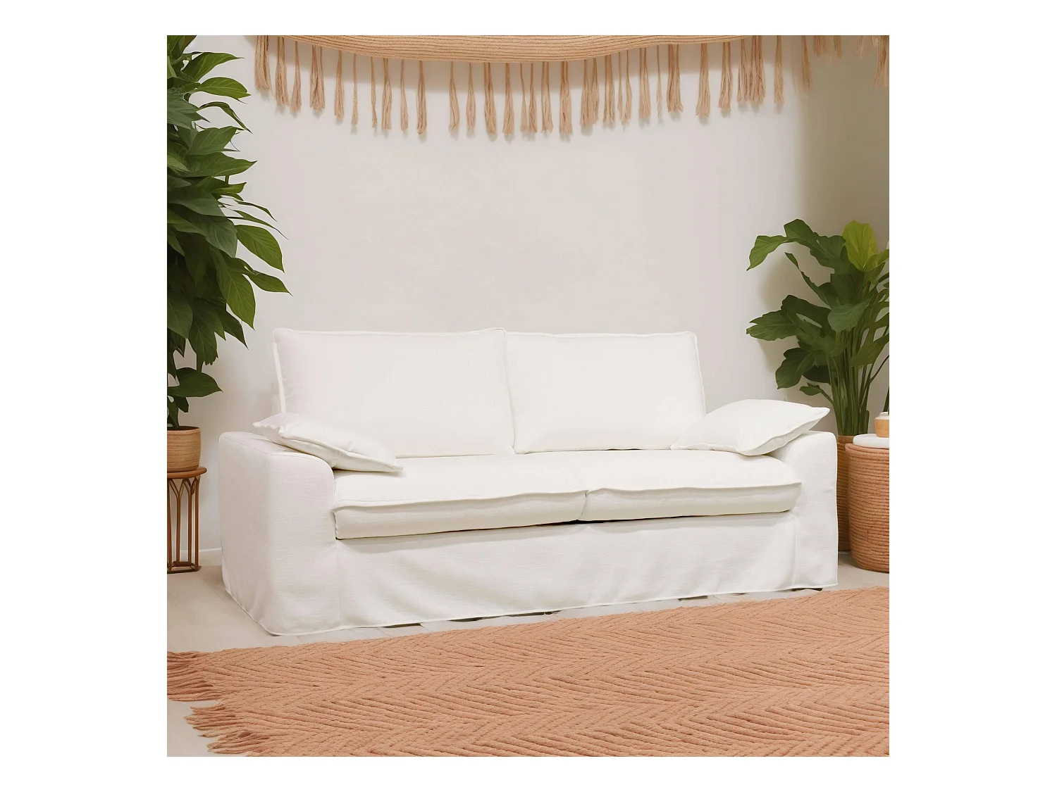 Canapé convertible en tissu texturé 3 places blanc