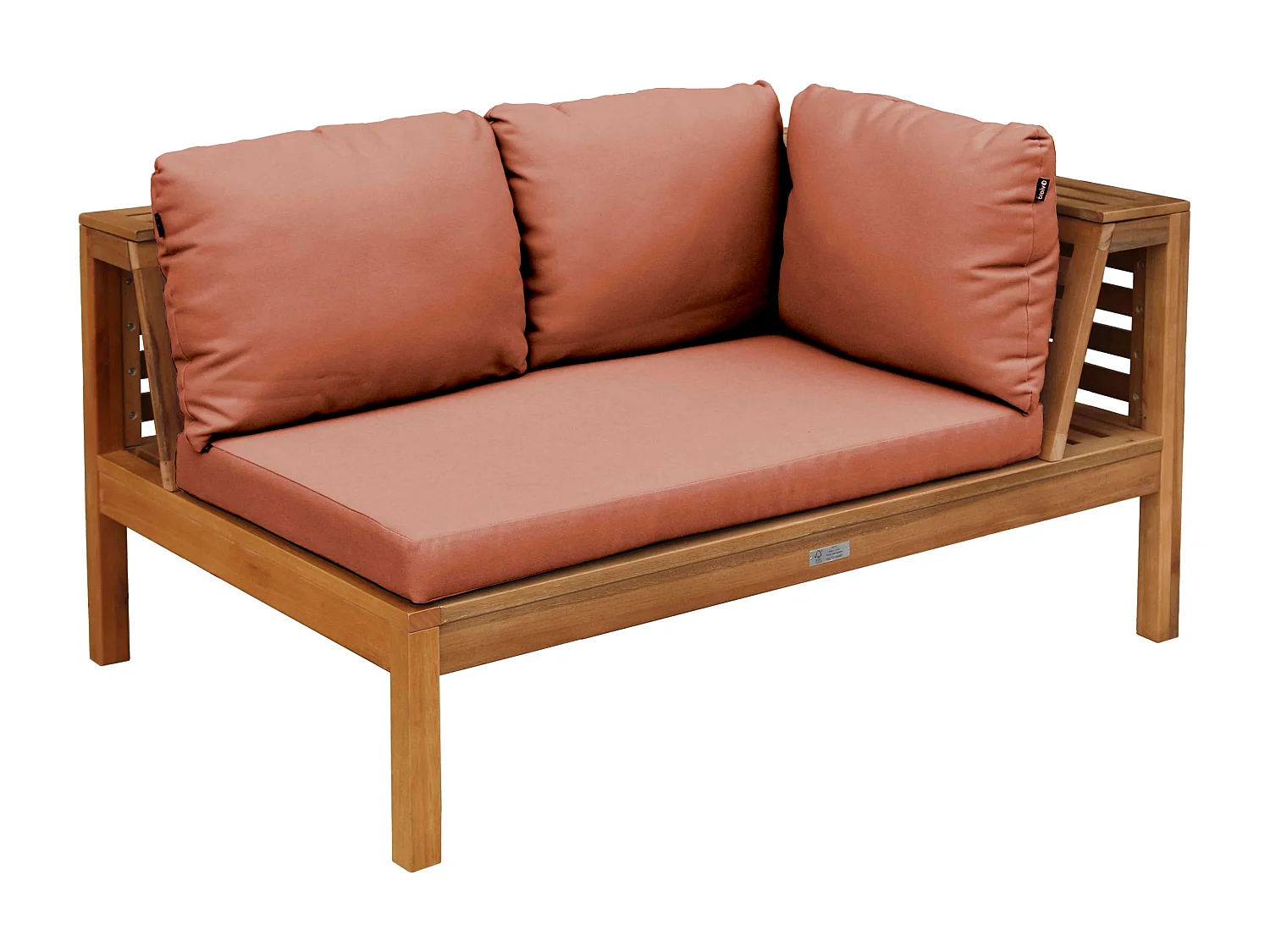 Salon de  jardin bas d'angle 2 canapés, 1 fauteuil et une table