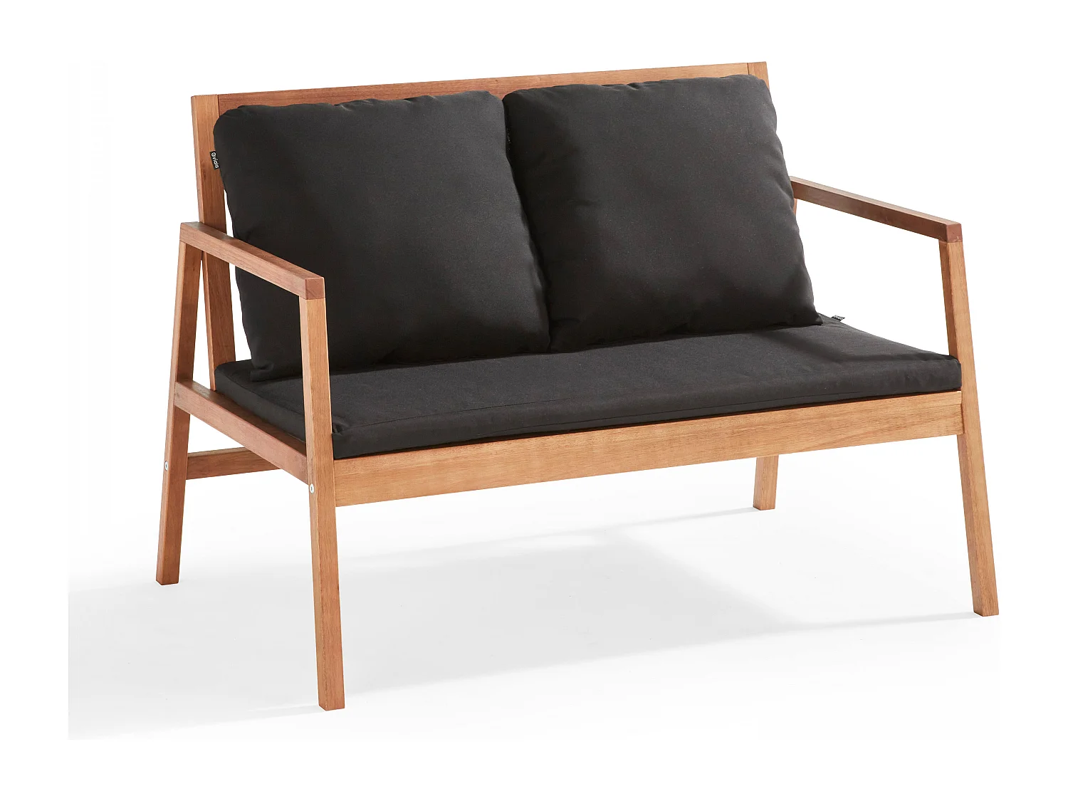 Houten tuinset met 1 bank, 2 fauteuils en een zwarte salontafel