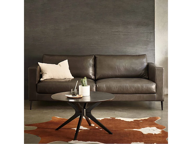 Leren bankstel, 3-zits, zwart L 220 cm