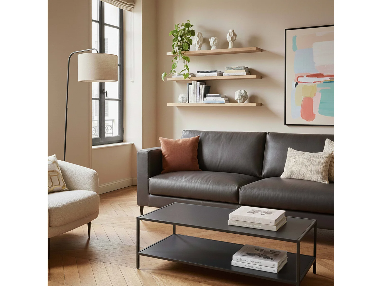 Leren bankstel, 3-zits, zwart L 220 cm