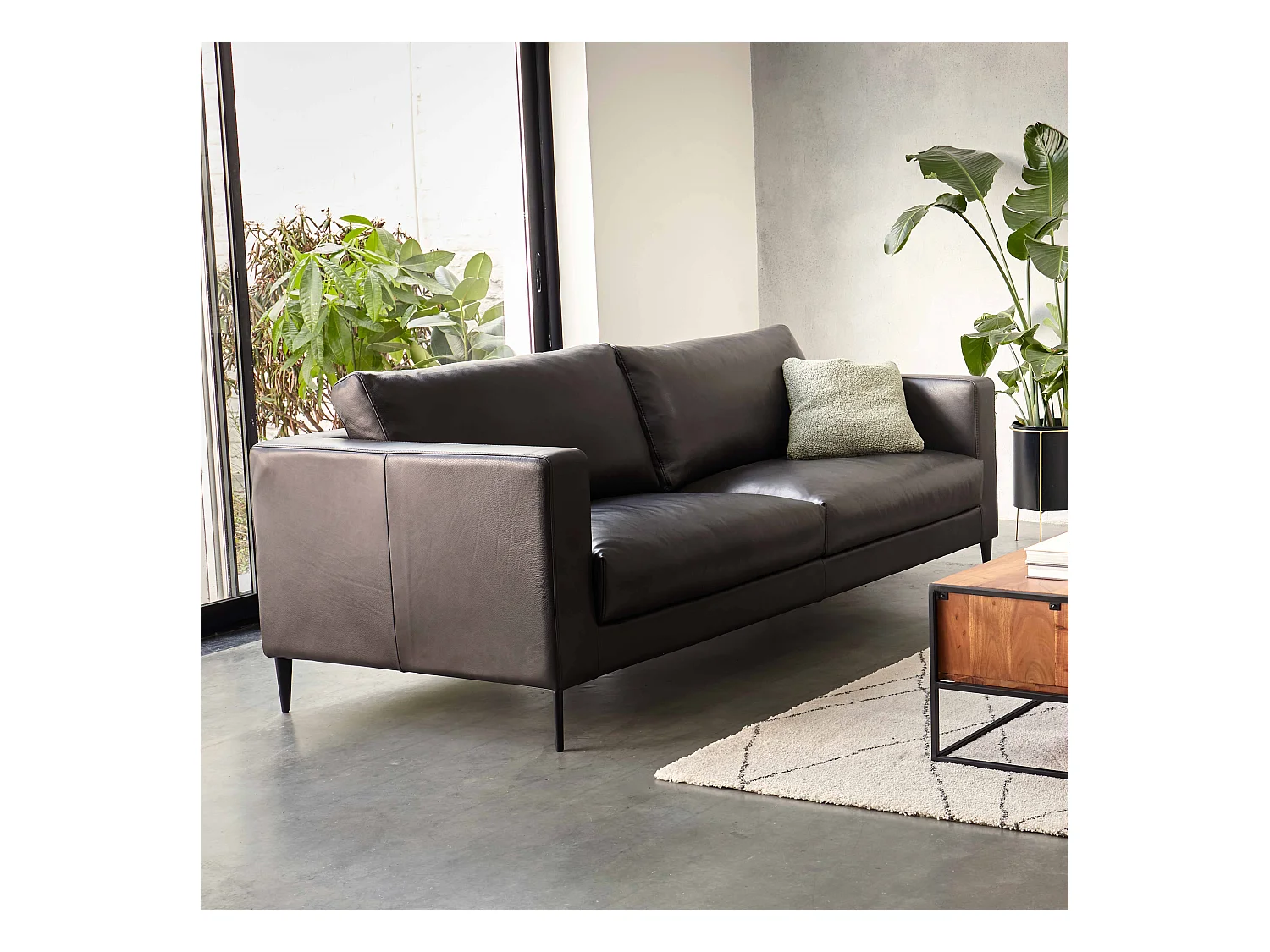 Canapé en cuir 3 places noir