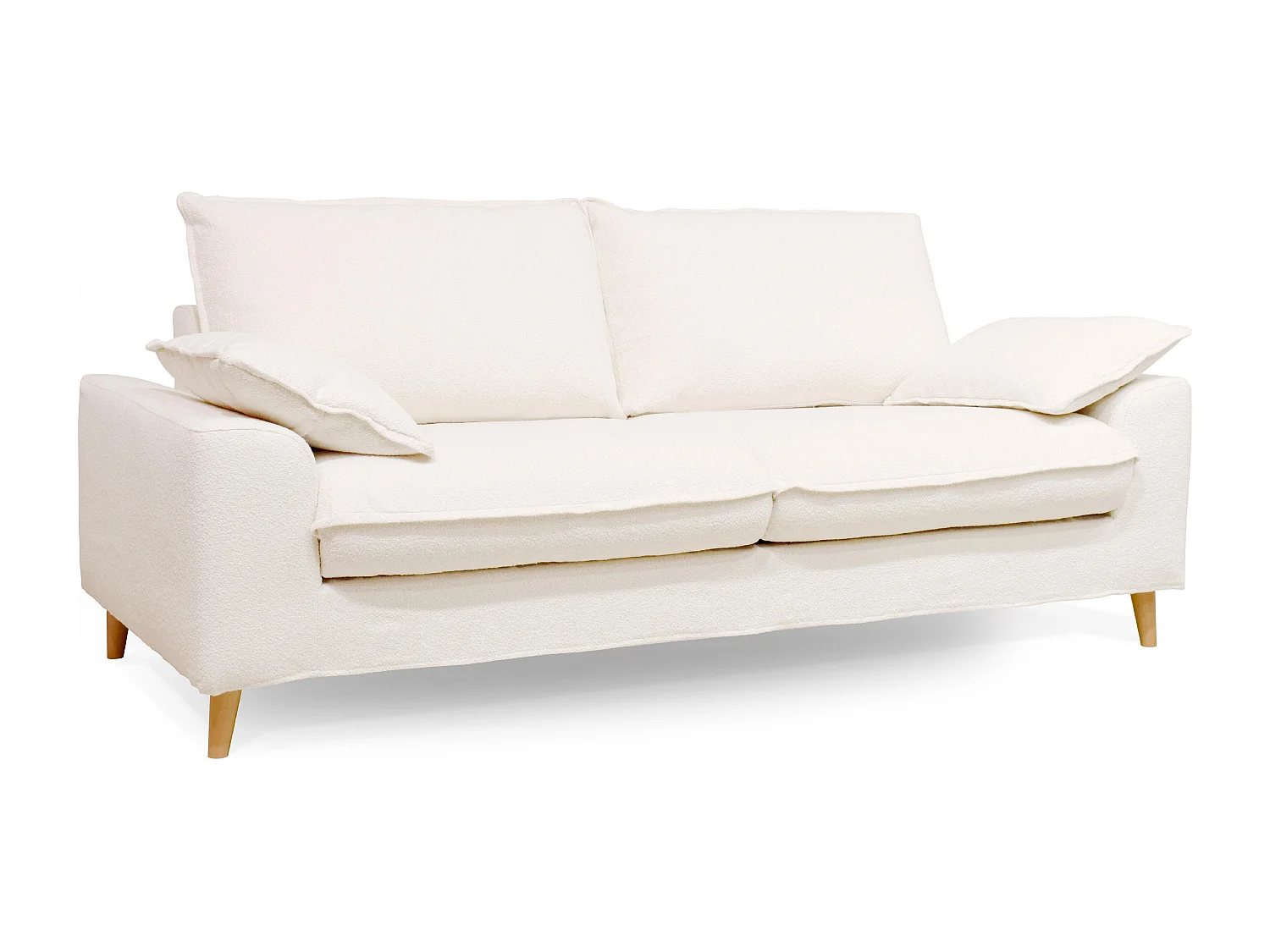 Canapé en tissu bouclette 3 places Blanc L 205 cm