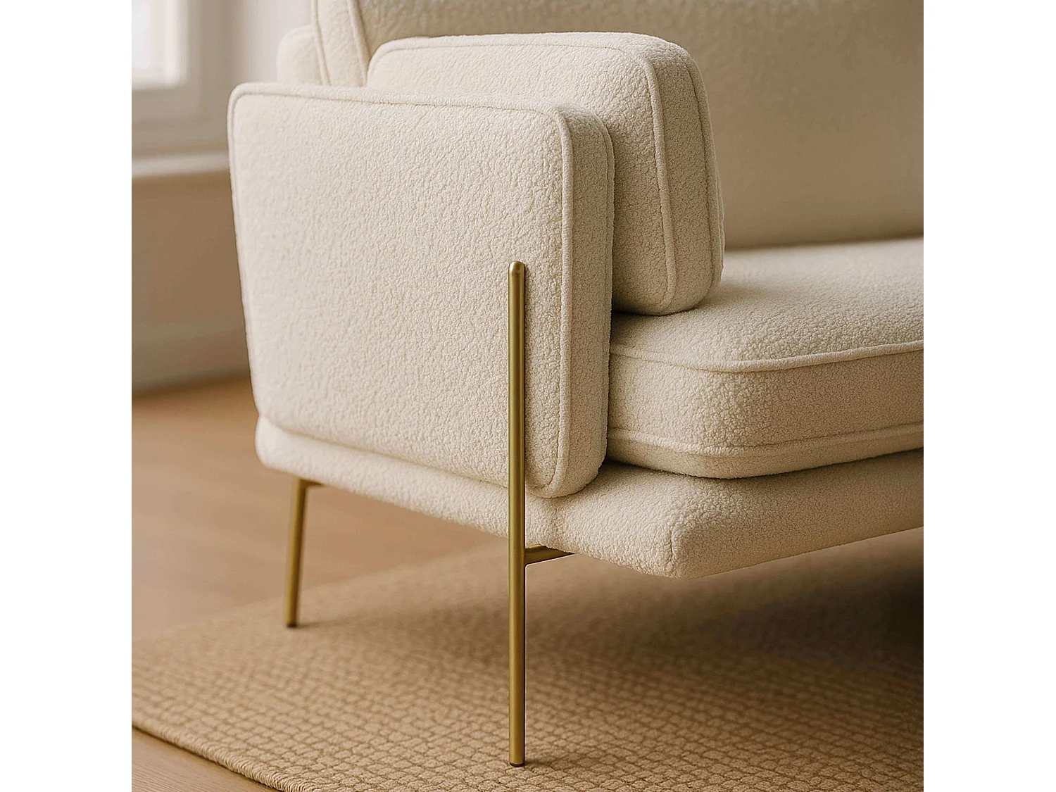 Canapé en tissu bouclette 3 places ecru