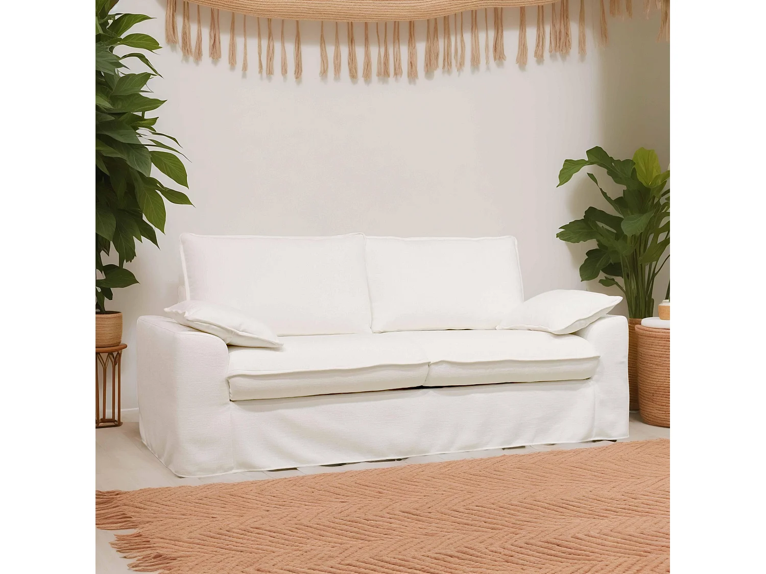 Canapé en tissu texturé 3 places blanc