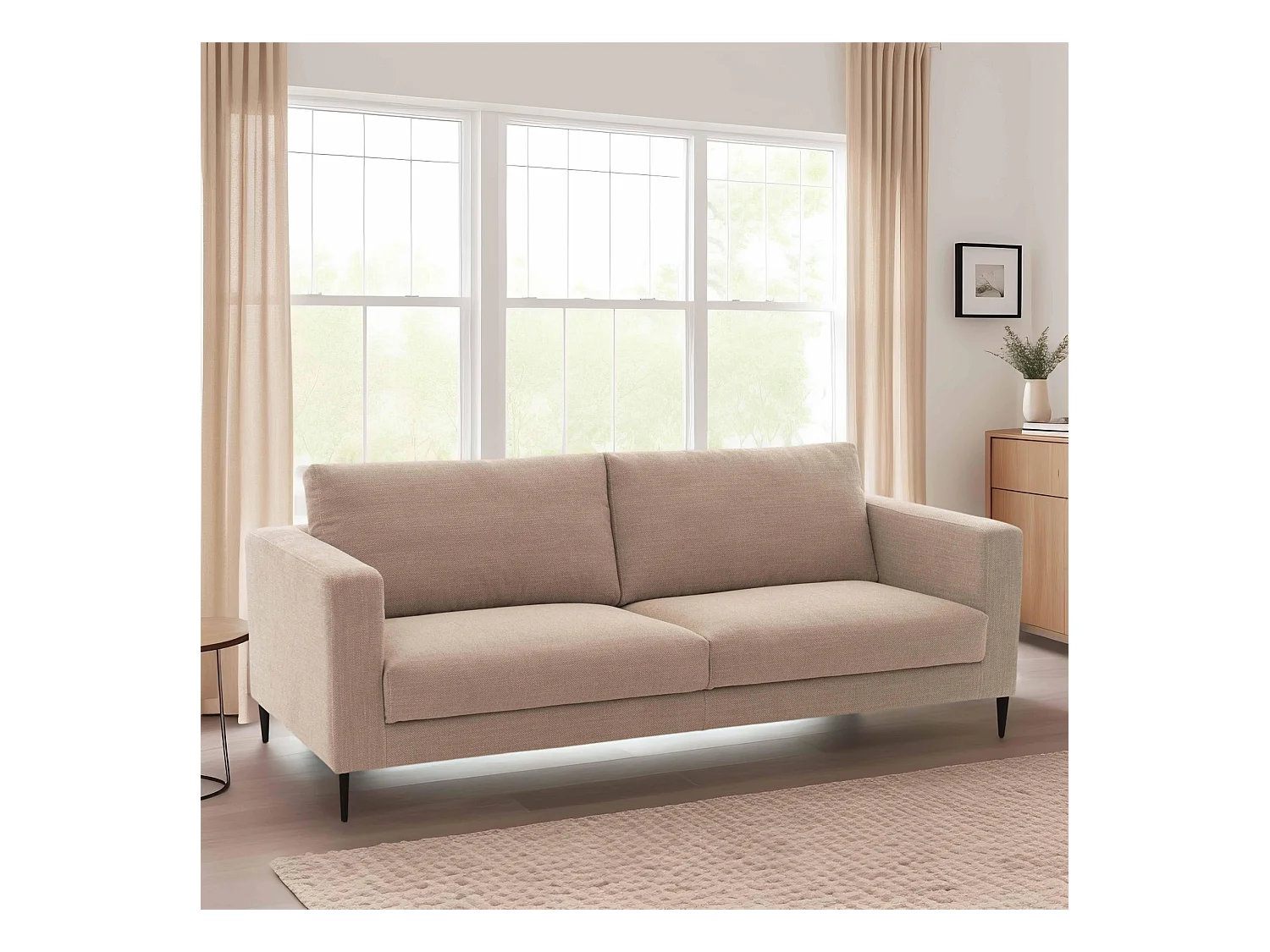 Stoffen bankstel met 3 zitplaatsen in beige kleur