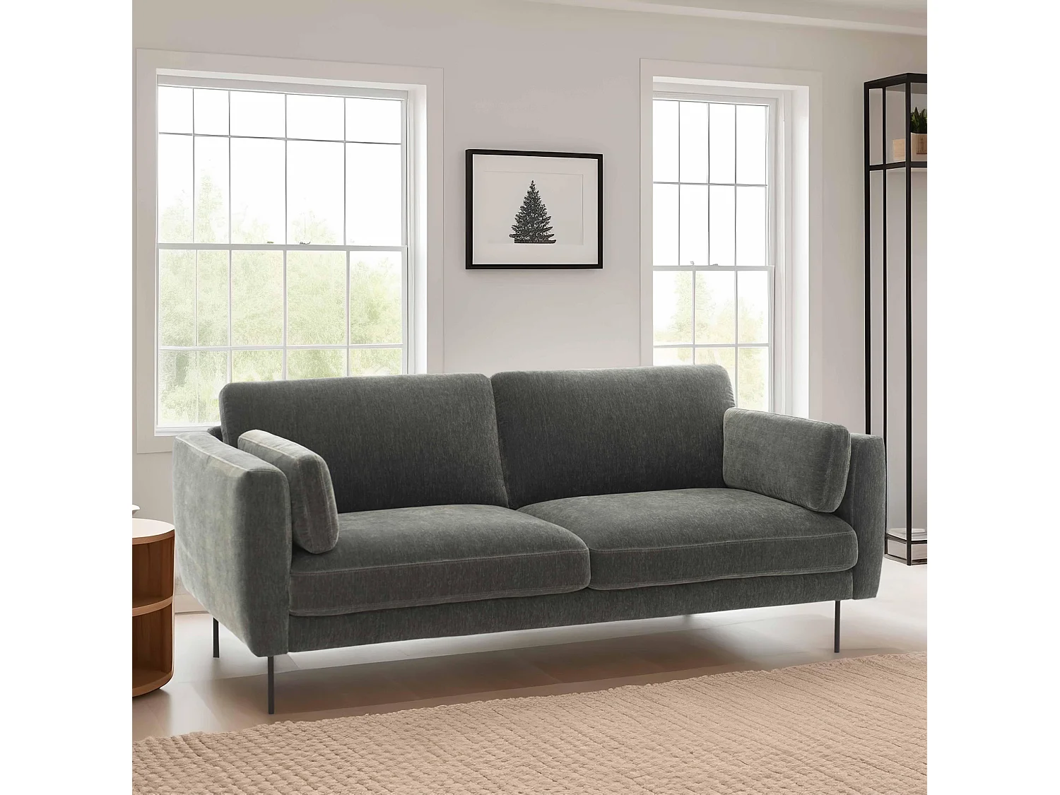 Canapé en velours 3 places vert gris