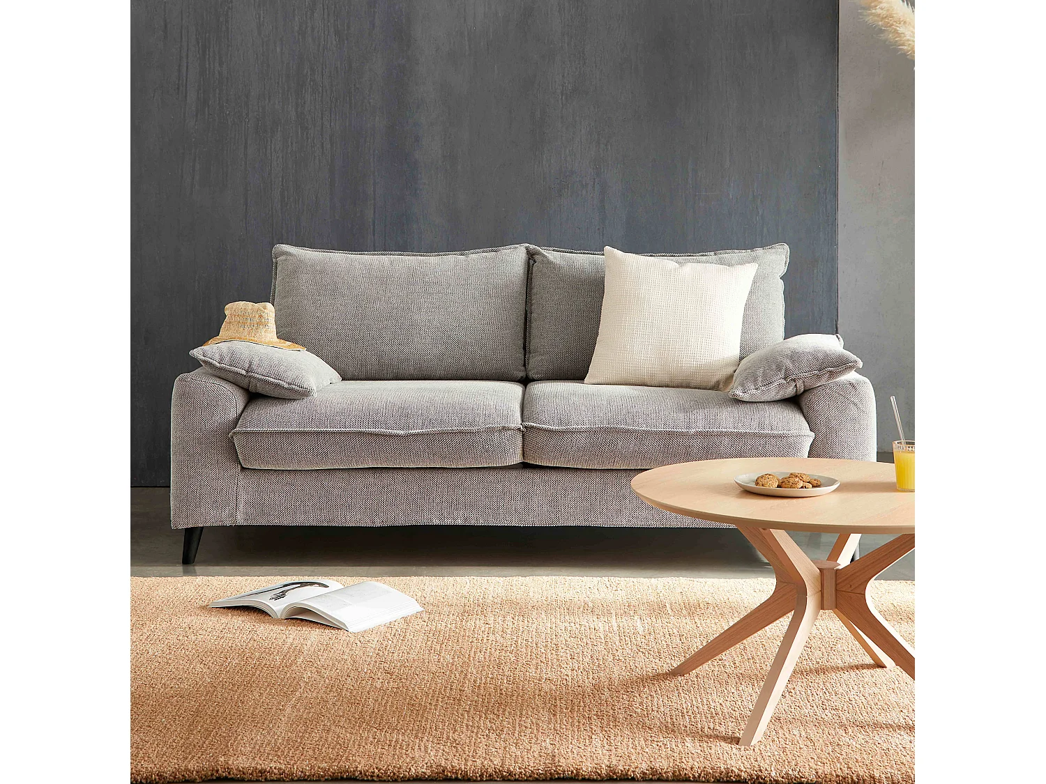 Canapé en tissu chiné 3 places gris clair