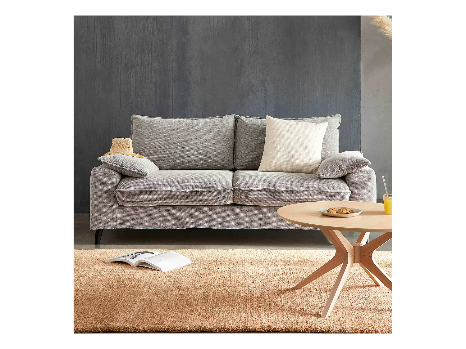 Canapé en tissu chiné 3 places gris clair