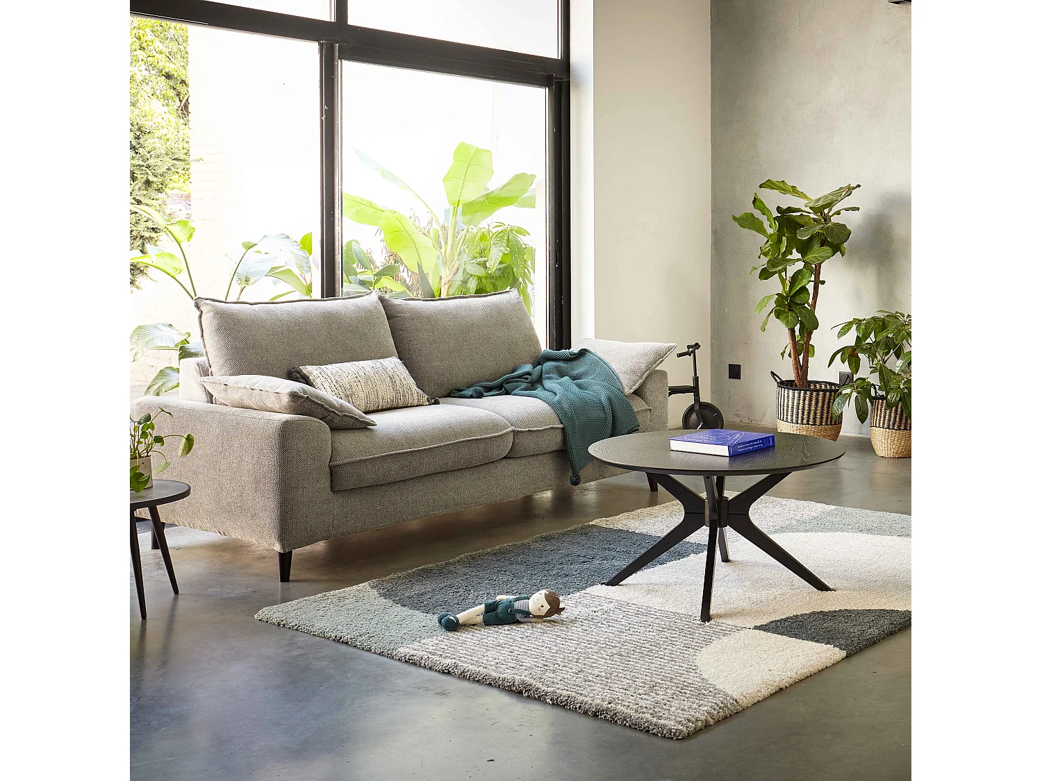 Canapé en tissu chiné 3 places gris clair L 205 cm