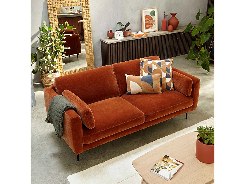 Canapé en velours 3 places rouille